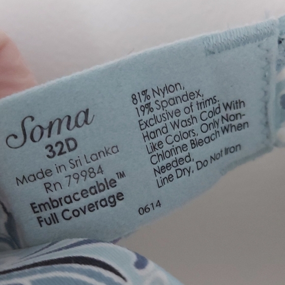 NWT Soma Embraceable Full Coverage Lightly Padded Bra Floral Size 32D - Picture 5 of 5
